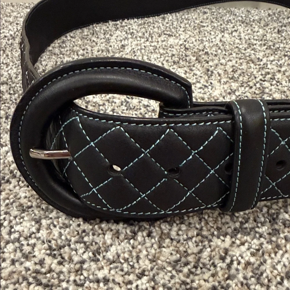 Black With Blue Stitching Western Cowgirl Boho Leather Belt By Noble Outfitters